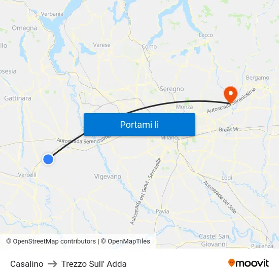 Casalino to Trezzo Sull' Adda map