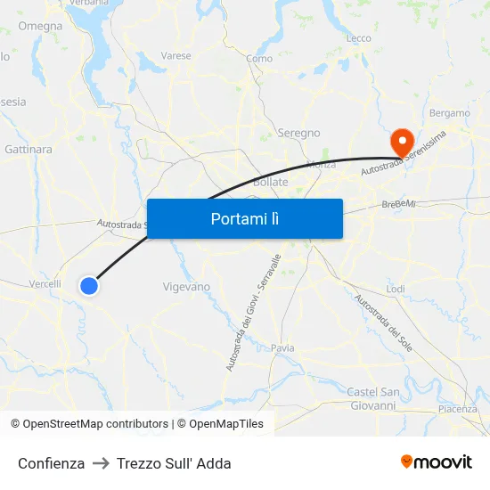 Confienza to Trezzo Sull' Adda map