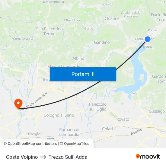 Costa Volpino to Trezzo Sull' Adda map