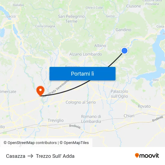 Casazza to Trezzo Sull' Adda map