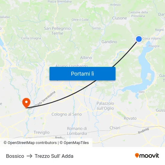 Bossico to Trezzo Sull' Adda map