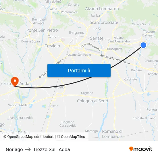 Gorlago to Trezzo Sull' Adda map