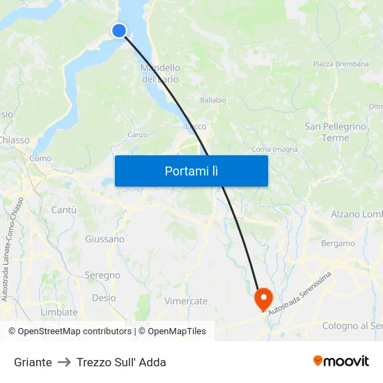 Griante to Trezzo Sull' Adda map
