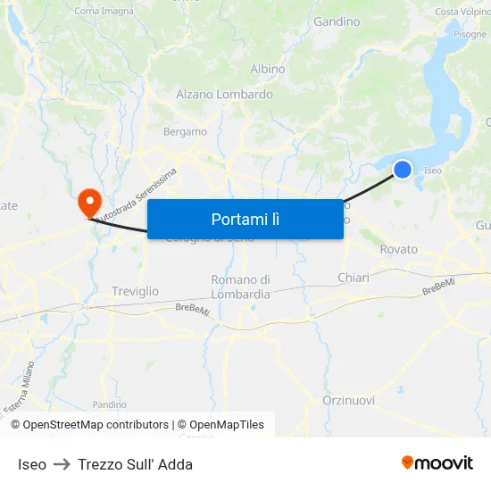Iseo to Trezzo Sull' Adda map