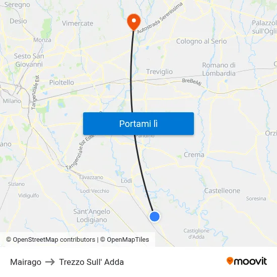Mairago to Trezzo Sull' Adda map