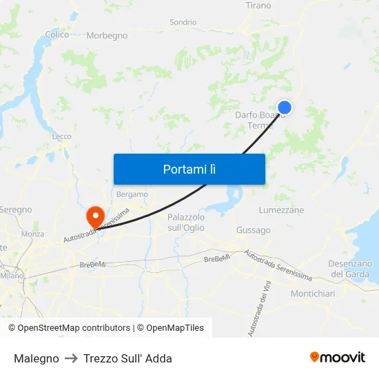 Malegno to Trezzo Sull' Adda map