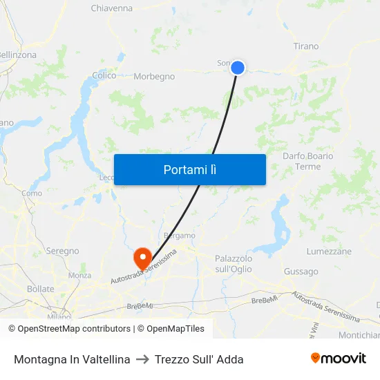 Montagna In Valtellina to Trezzo Sull' Adda map