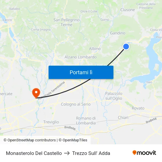 Monasterolo Del Castello to Trezzo Sull' Adda map