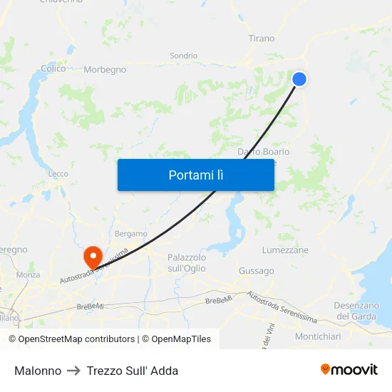 Malonno to Trezzo Sull' Adda map