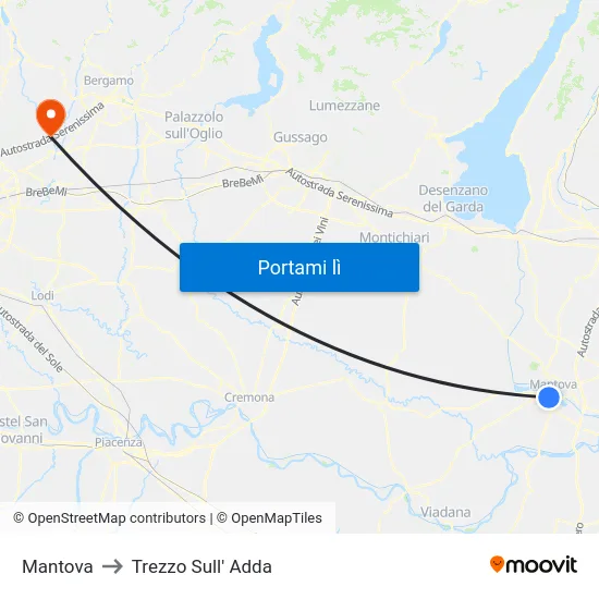Mantova to Trezzo Sull' Adda map