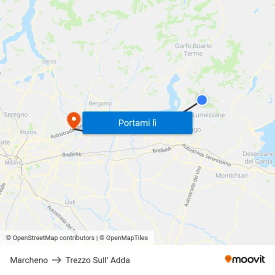 Marcheno to Trezzo Sull' Adda map