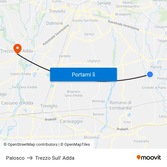 Palosco to Trezzo Sull' Adda map