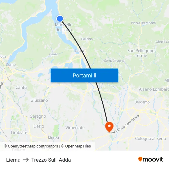 Lierna to Trezzo Sull' Adda map