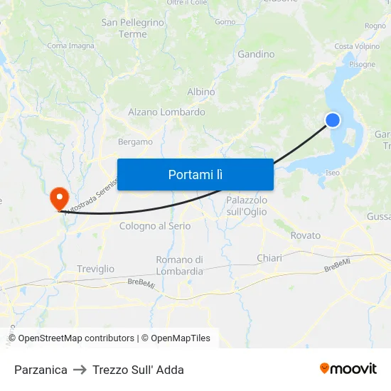 Parzanica to Trezzo Sull' Adda map