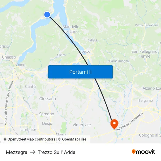 Mezzegra to Trezzo Sull' Adda map