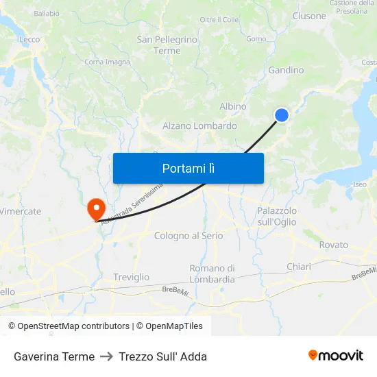 Gaverina Terme to Trezzo Sull' Adda map