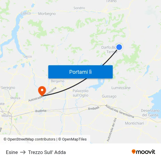 Esine to Trezzo Sull' Adda map