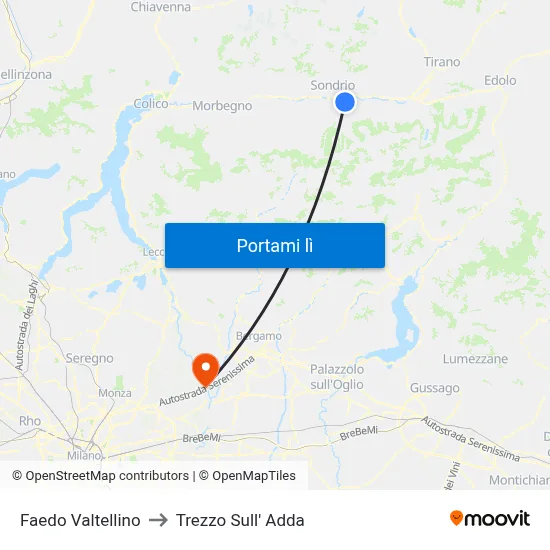 Faedo Valtellino to Trezzo Sull' Adda map