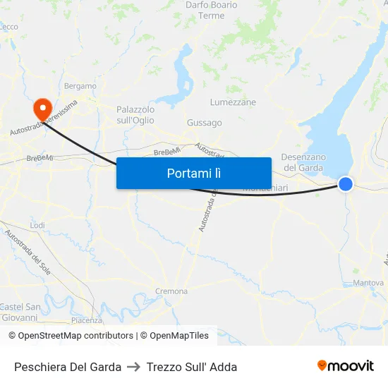 Peschiera Del Garda to Trezzo Sull' Adda map