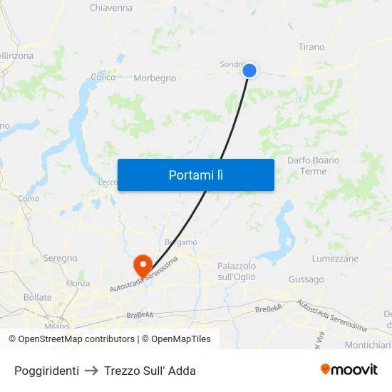 Poggiridenti to Trezzo Sull' Adda map