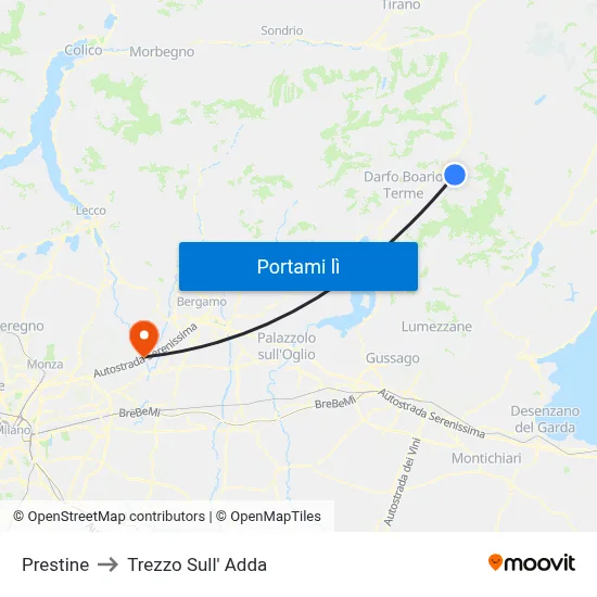 Prestine to Trezzo Sull' Adda map