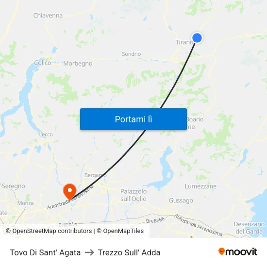 Tovo Di Sant' Agata to Trezzo Sull' Adda map