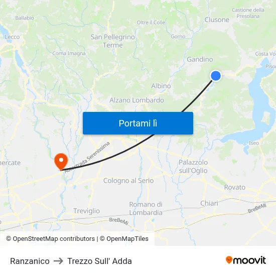 Ranzanico to Trezzo Sull' Adda map