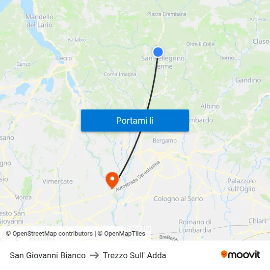 San Giovanni Bianco to Trezzo Sull' Adda map