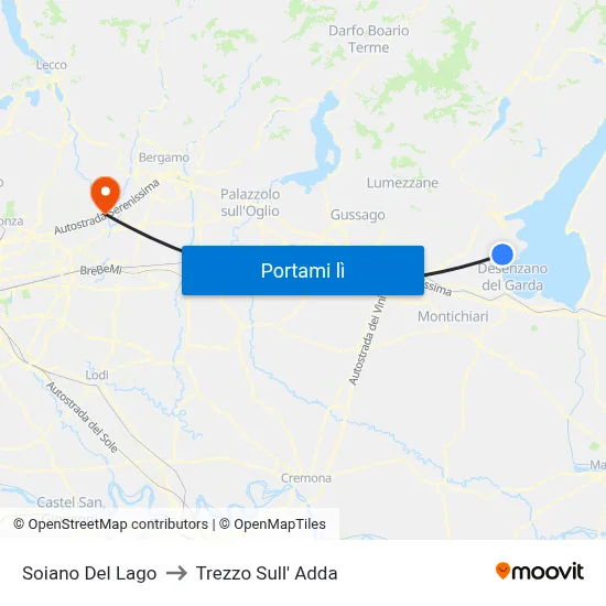 Soiano Del Lago to Trezzo Sull' Adda map