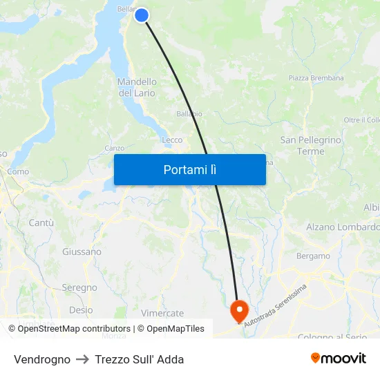 Vendrogno to Trezzo Sull' Adda map