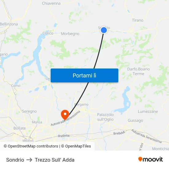 Sondrio to Trezzo Sull' Adda map