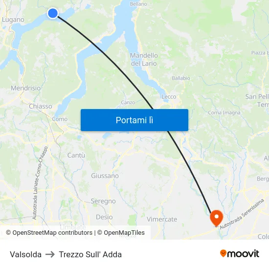 Valsolda to Trezzo Sull' Adda map