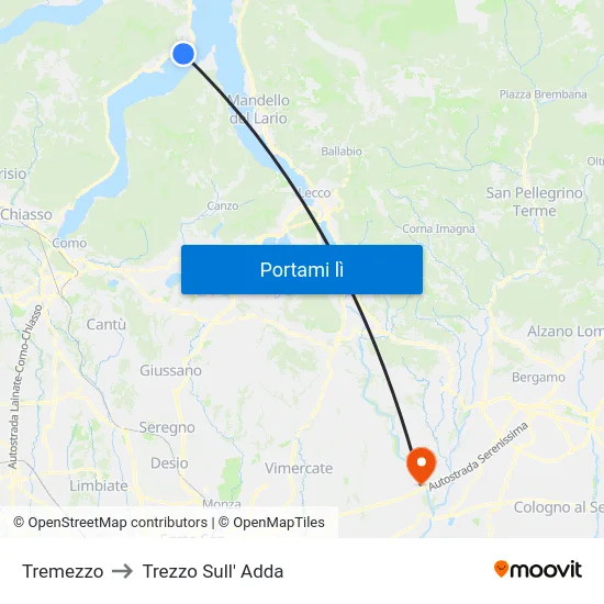 Tremezzo to Trezzo Sull' Adda map