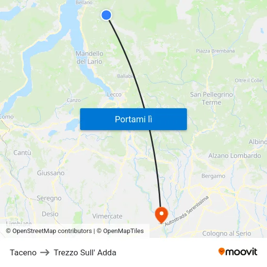 Taceno to Trezzo Sull' Adda map