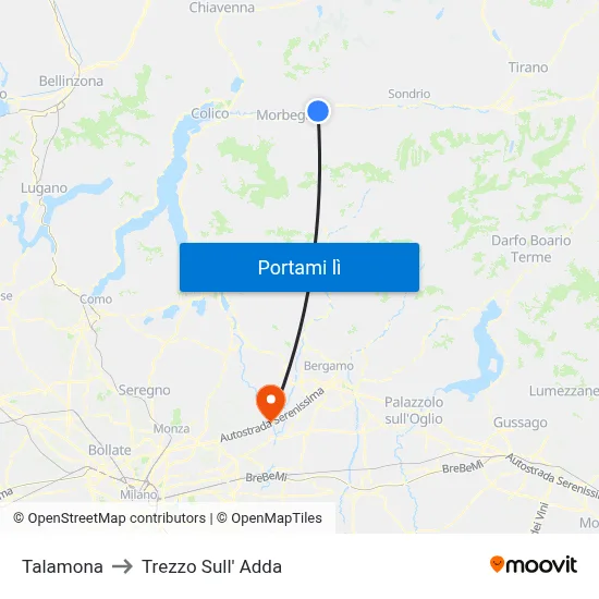 Talamona to Trezzo Sull' Adda map