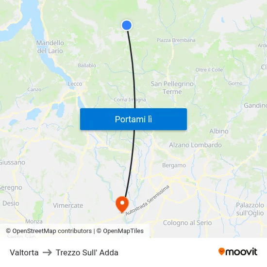 Valtorta to Trezzo Sull' Adda map