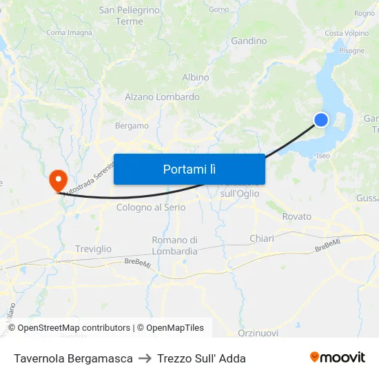 Tavernola Bergamasca to Trezzo Sull' Adda map