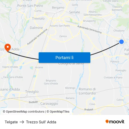 Telgate to Trezzo Sull' Adda map