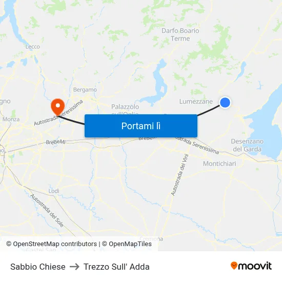 Sabbio Chiese to Trezzo Sull' Adda map
