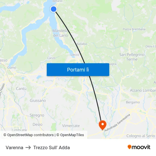 Varenna to Trezzo Sull' Adda map