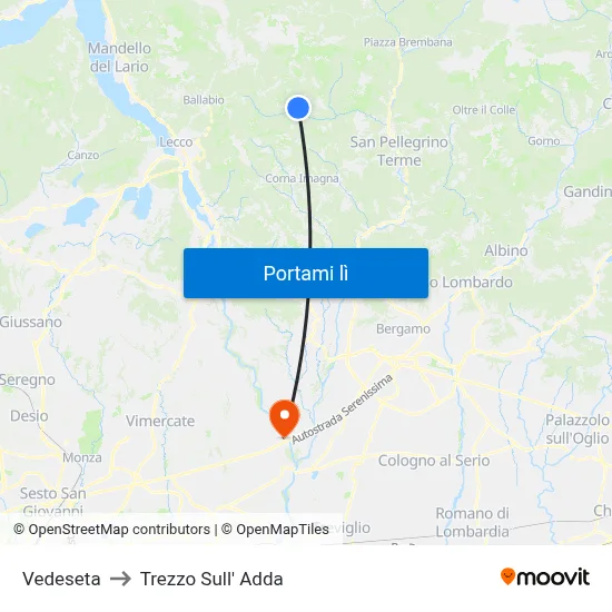 Vedeseta to Trezzo Sull' Adda map