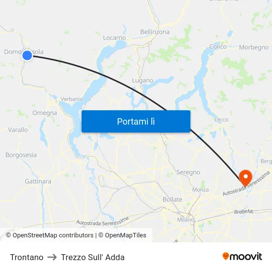Trontano to Trezzo Sull' Adda map