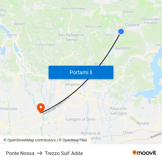 Ponte Nossa to Trezzo Sull' Adda map