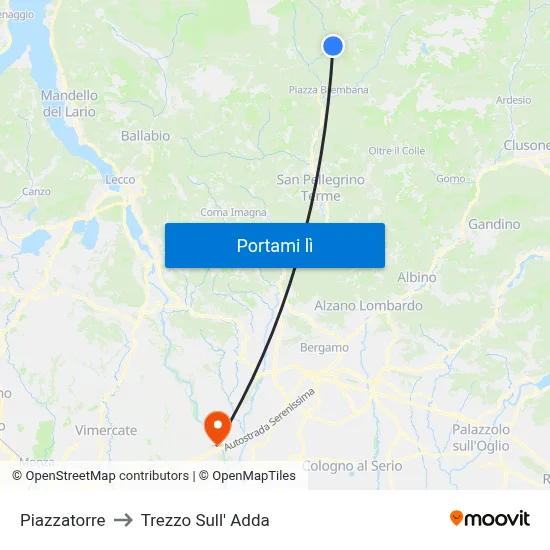 Piazzatorre to Trezzo Sull' Adda map