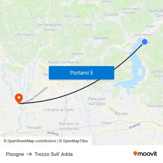 Pisogne to Trezzo Sull' Adda map