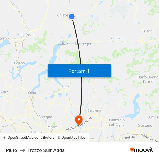 Piuro to Trezzo Sull' Adda map