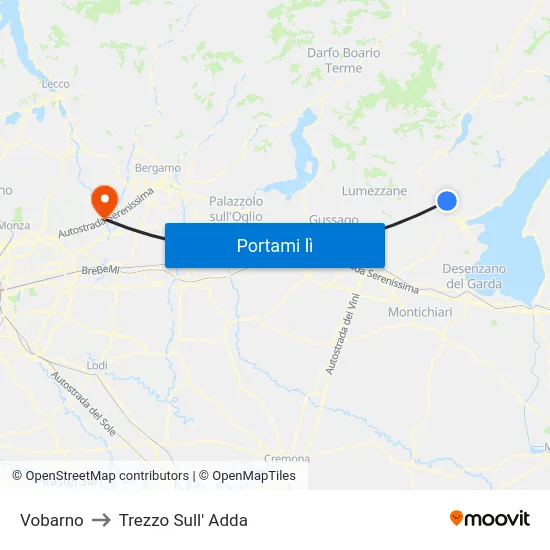 Vobarno to Trezzo Sull' Adda map