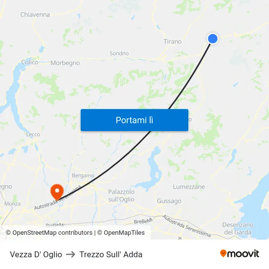 Vezza D' Oglio to Trezzo Sull' Adda map