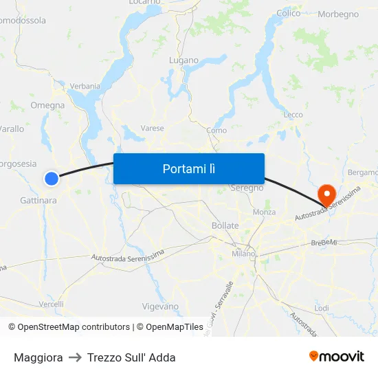 Maggiora to Trezzo Sull' Adda map