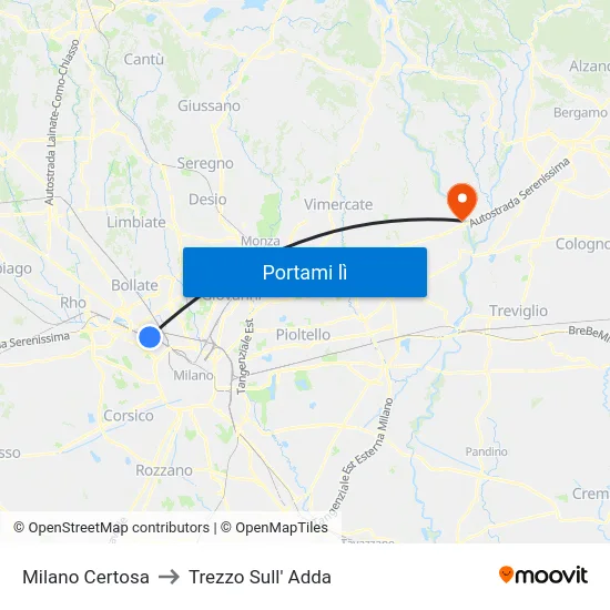 Milano Certosa to Trezzo Sull' Adda map